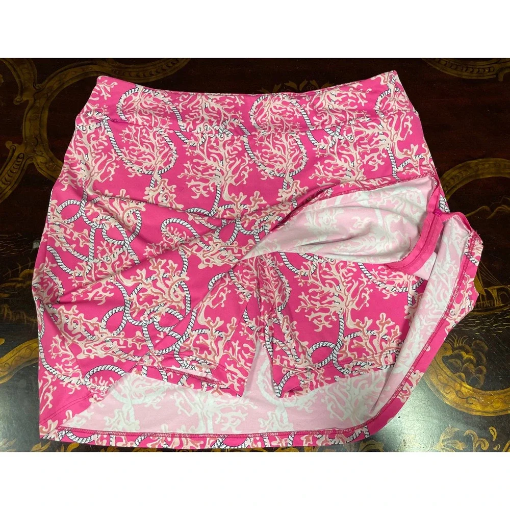 Lulu B Pink Coral Rope Nautical Skort Pickleball Golf Chic Resort Wear UPF 50 M - Picture 9 of 12